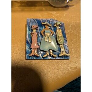 Woman Pins By Lucinda Vintage Three Stylish Girls Glitter Blue Square